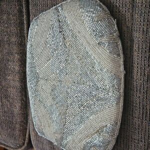 Vintage Silver Beaded Evening Bag Purse